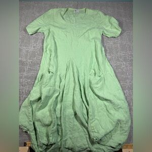 Complet Lino By Arthurio Green asymmetric Boho Lagenlook Midi Dress Size XL